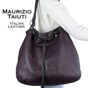 Maurizio Taiuti Shoulder Hobo Bag Large Plum Burgundy Pebble Leather Italian